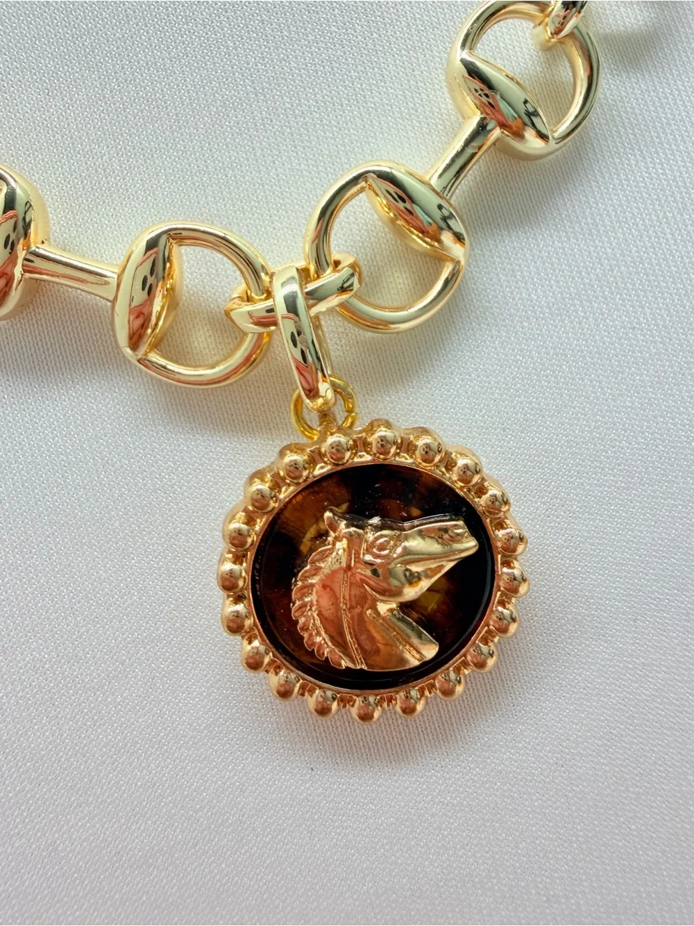 14k gold plated Horse bit Necklace & horsebit links with Horse pendant